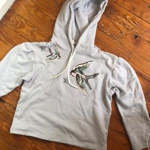 Rebecca Taylor Embroidered Crop Hooded Sweatshirt